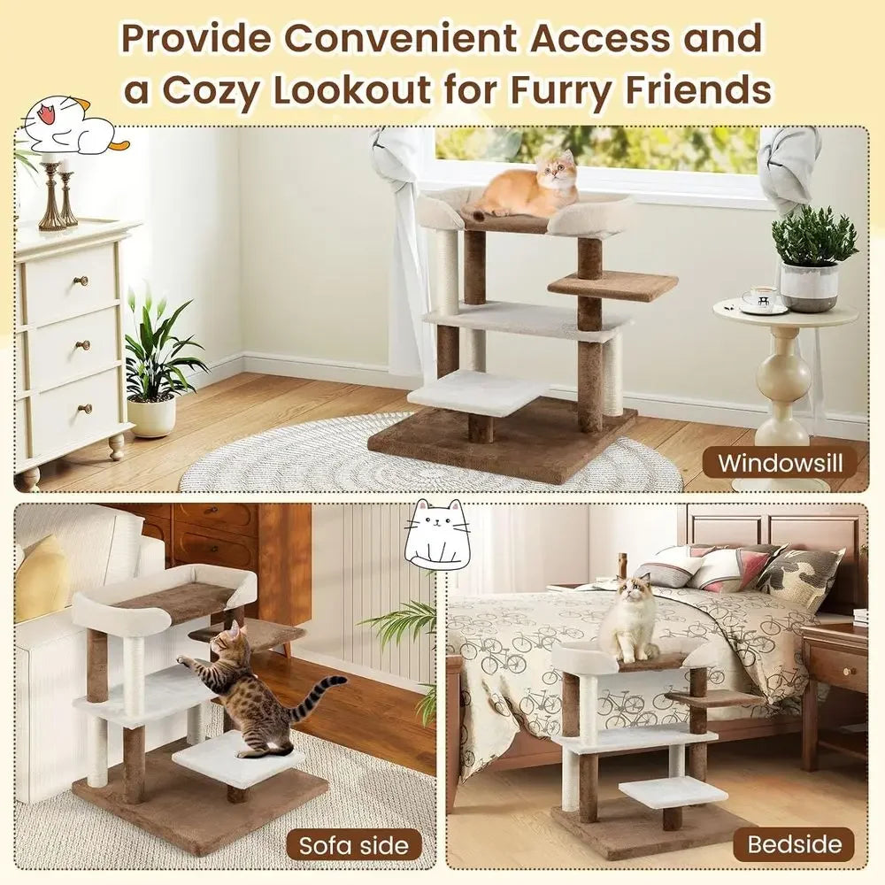 Compact 28 Cat Tower with Sisal Posts, Multi-Level Platforms and Cozy Top for Senior Cats