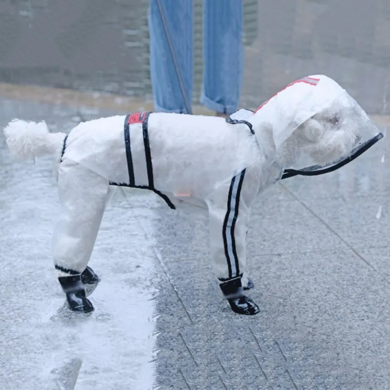 Dog Raincoat, Puppy Four Feet Hooded Transparent Waterproof Windproof Teddy ,Small , Large Dogs Rain Out Clothes For Pets