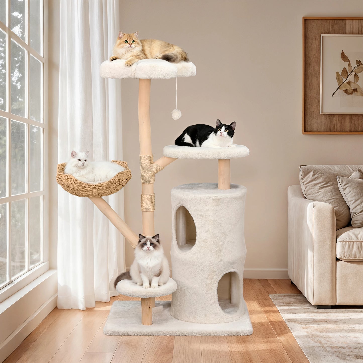 Modern Cat Tree Tower, Branch luxury Cat Condo, Wood Cat Tower, Cat Scratching Tree, Cat Condo, Cat Lover Gift, Luxury Cat