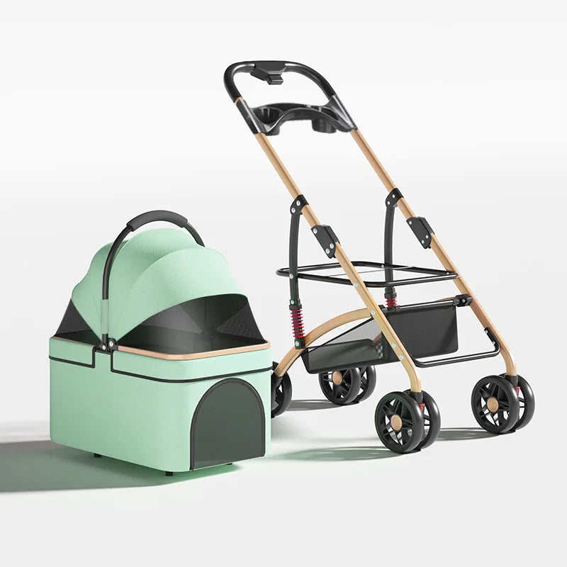 2 in 1 Foldable Pet Travel Carrier for Small/Medium Dogs Cats up to 50lbs, Detachable Portable Pet Bag stroller pet ,【One-Pull Open】