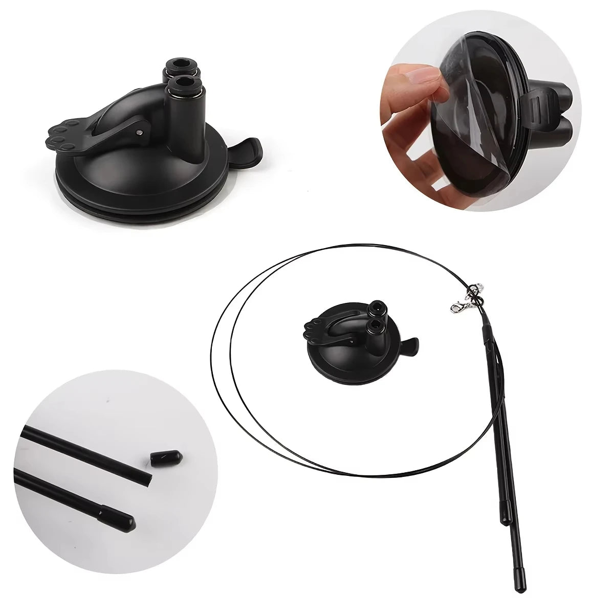 Interactive Cat Wand - Non-slip suction cup base and double-locking grip design, no batteries required, suitable for indoor and