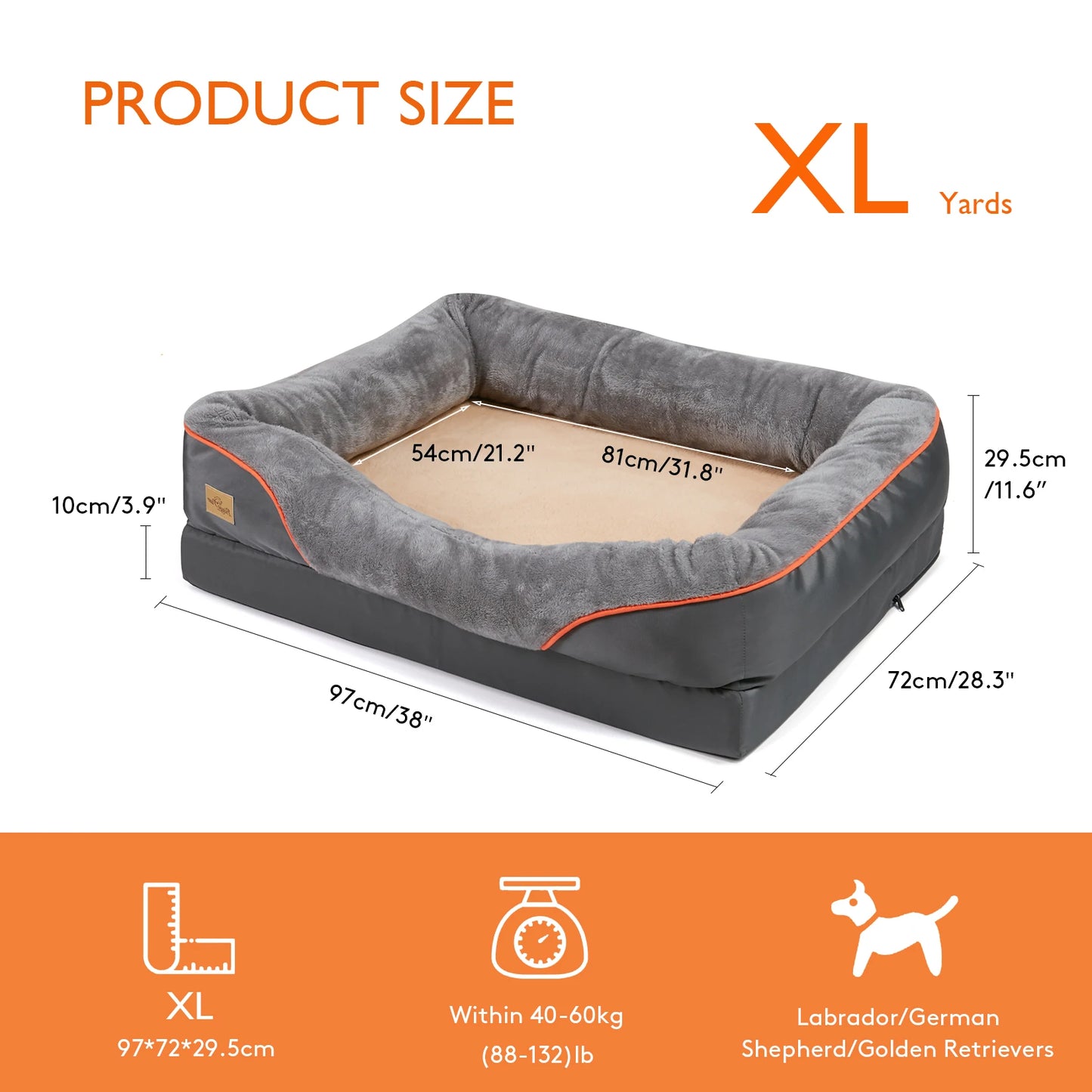 Large Dog Bed ,Soft Comfortable, Anti Allergy ,Warm Fleece Removable Washable Cover , Pet Bed Waterproof