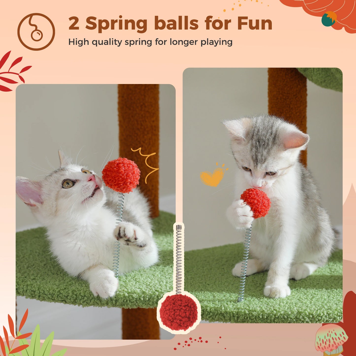 Cat Tree, Floor to Ceiling Cat Tower, Adjustable Height with Cat Condo,, Cozy Hammock and Scratching Post,,Tall Activity Tree Brown