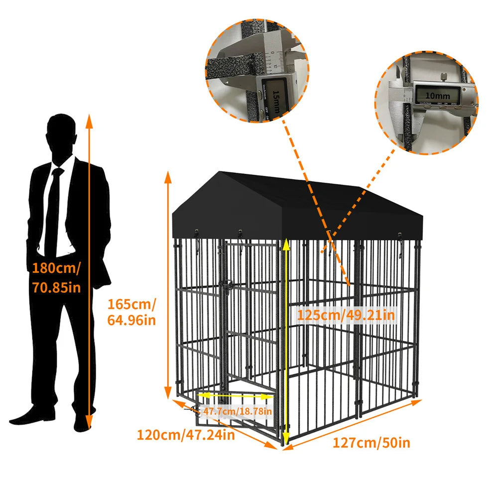 Heavy Duty Large Dog Kennel, Pet Welded Metal Playpen, Animal Cage with Roof Cover, Pet Run Enclosure , Playpen House Outdoor or Indoor