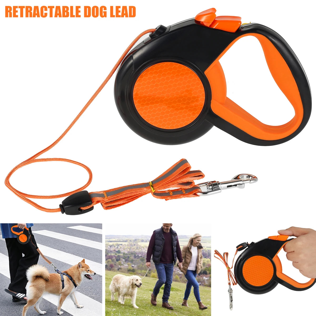 8M Retractable Dog Lead, Heavy Duty Pet Walking Leash with Strong Reflective Tape, Non-Slip Handle for Small Medium Large Dogs