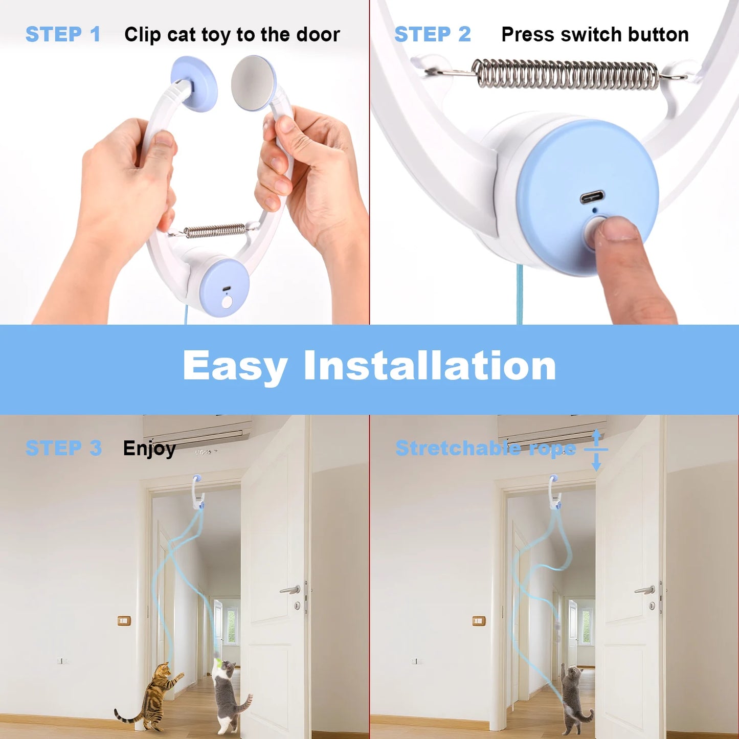 Cat Toys, Electric Door Hanging Cat Toy , Interactive Cat Toy , USB Rechargeable Self Play Toy ,Retractable Kitten Toys