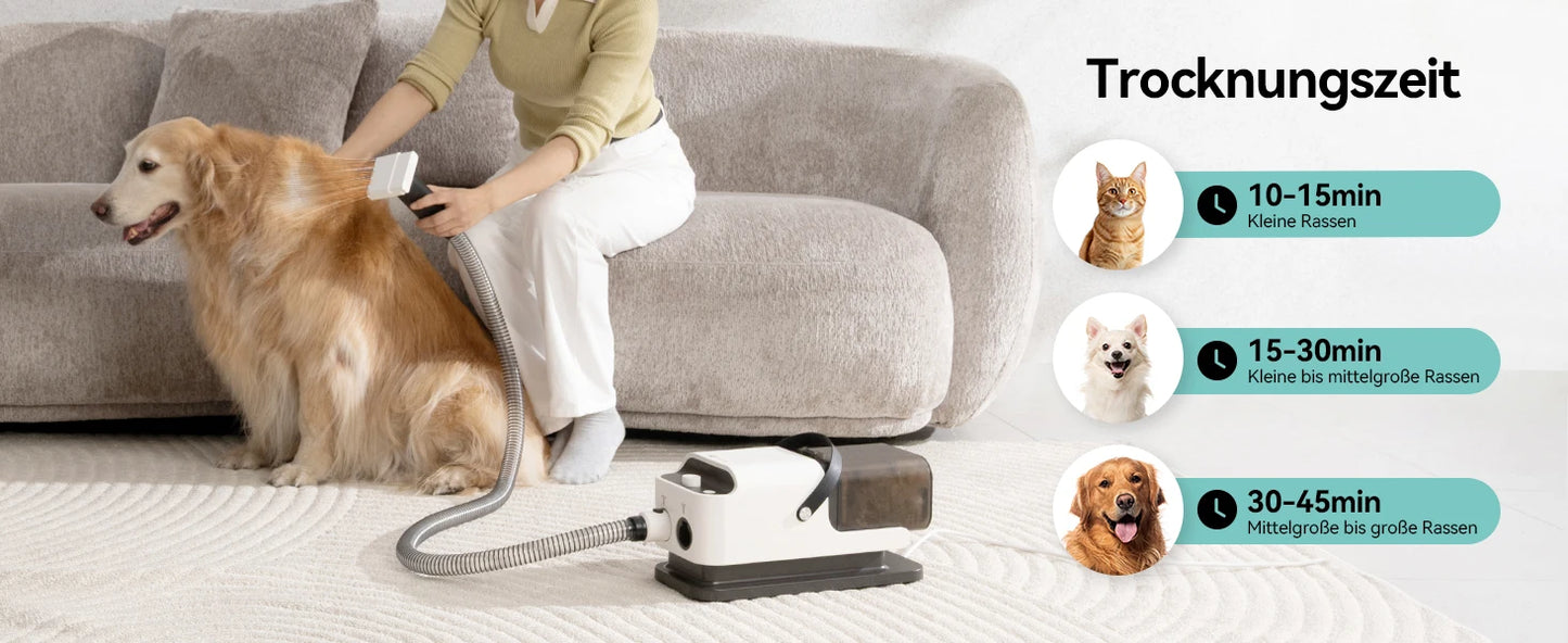 Amicura P1 Vacuum Cleaner & Hair Dryer 15kpa, Pet Grooming Set Adjustable Speed and Temperature, 5 Proven Care Tools Dog Clipper