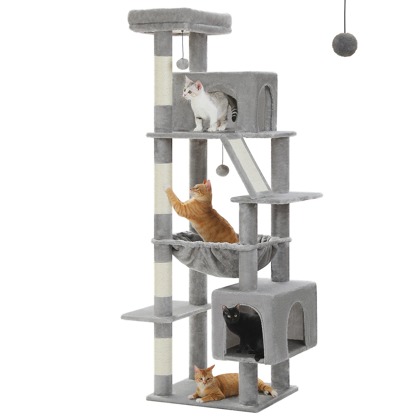 Tall Cat Tree with Scratching Posts Cozy Hammock Top Perch Multi-Level Large Cat Tower Spacious Cat Condo for Indoor Cat Toys