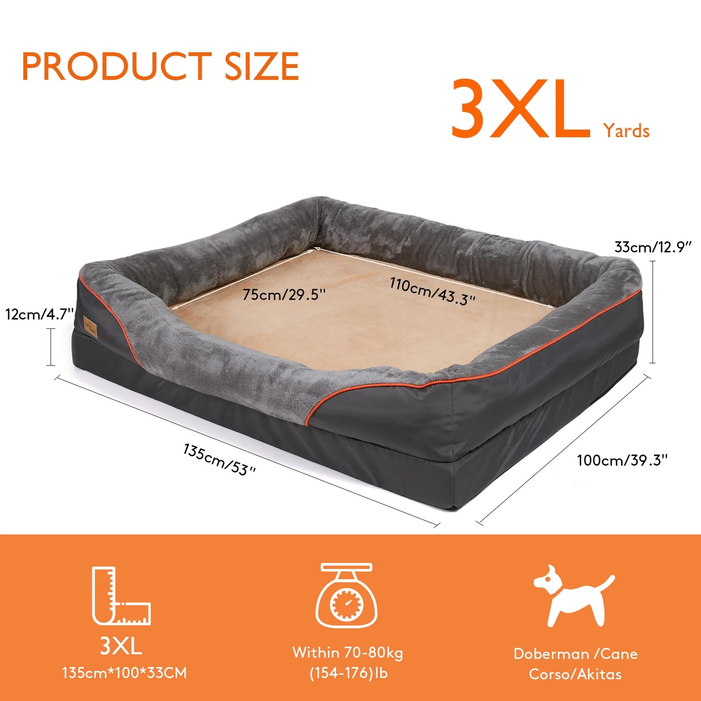 Large Dog Bed ,Soft Comfortable, Anti Allergy ,Warm Fleece Removable Washable Cover , Pet Bed Waterproof