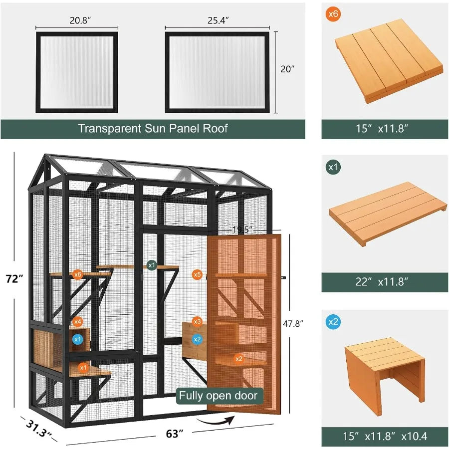 Large Outdoor Cat Enclosure for Multiple Cats with Walk-In Access , Waterproof Cover and Sunlight-Reflective Roof Features 7 Plate