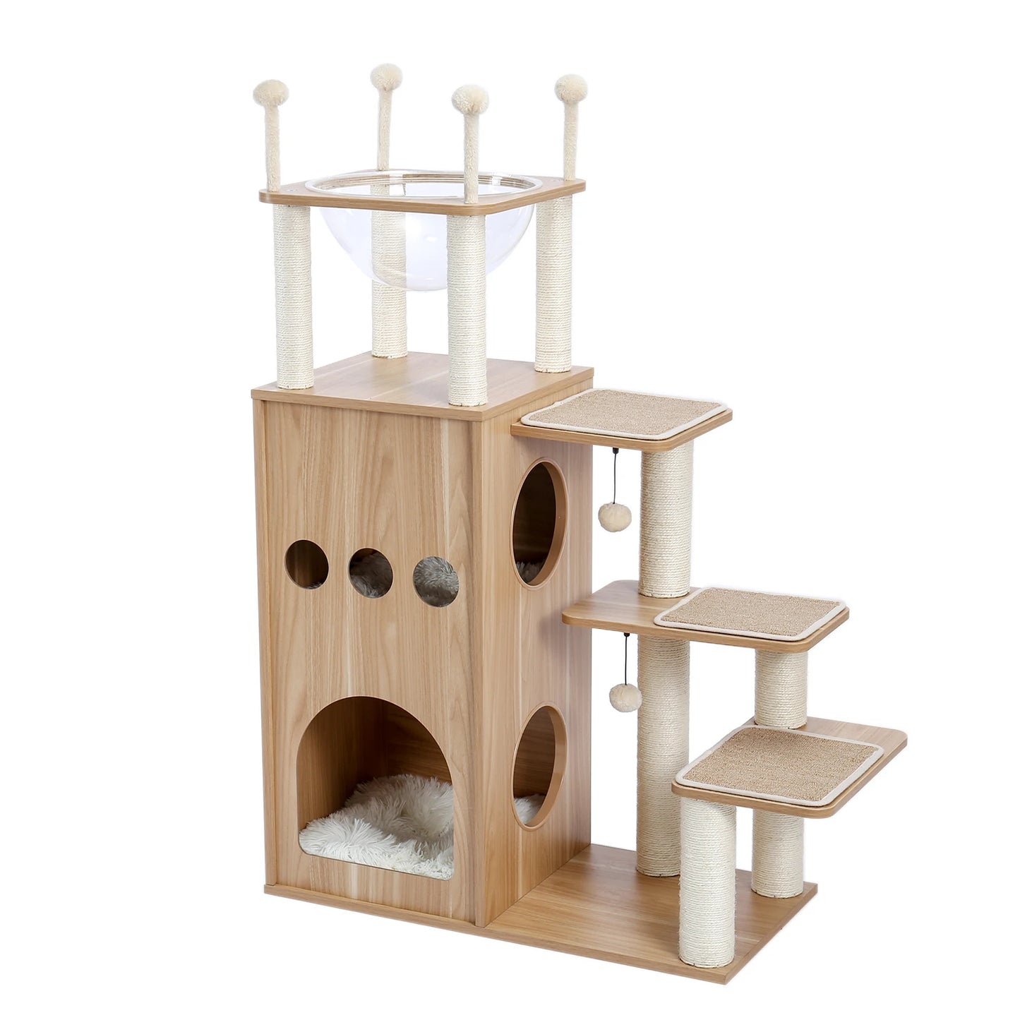 Multi-Level Cat Tree for Indoor Wood Cat , Tower with Scratching Posts Spacious Condo, Hammock Top Perch Cat Scratcher