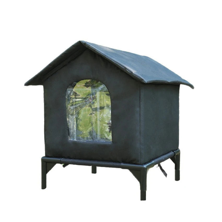 Large Outdoor Insulated Cat & Dog House -Winter Warm Elevated Shelter with Curtain Roof, Sturdy Zipper-Access Door & Stable Base