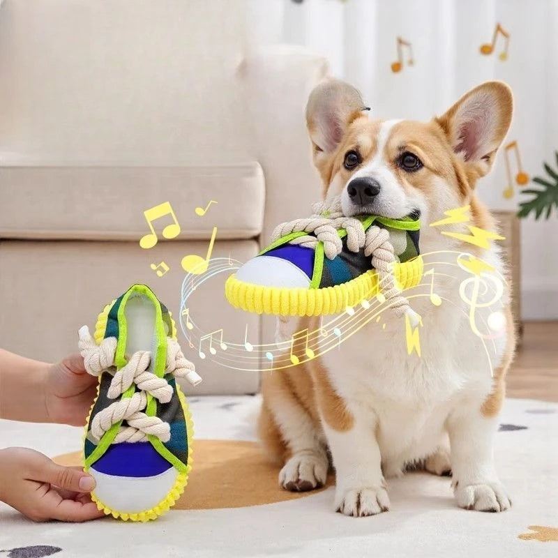 Dog Squeak Toy, Teeth Grinding,  Bite Resistant Slippers Shape. Puppy Chew Toy With Cotton Rope. Pet Chewing Toys. Dog Toys