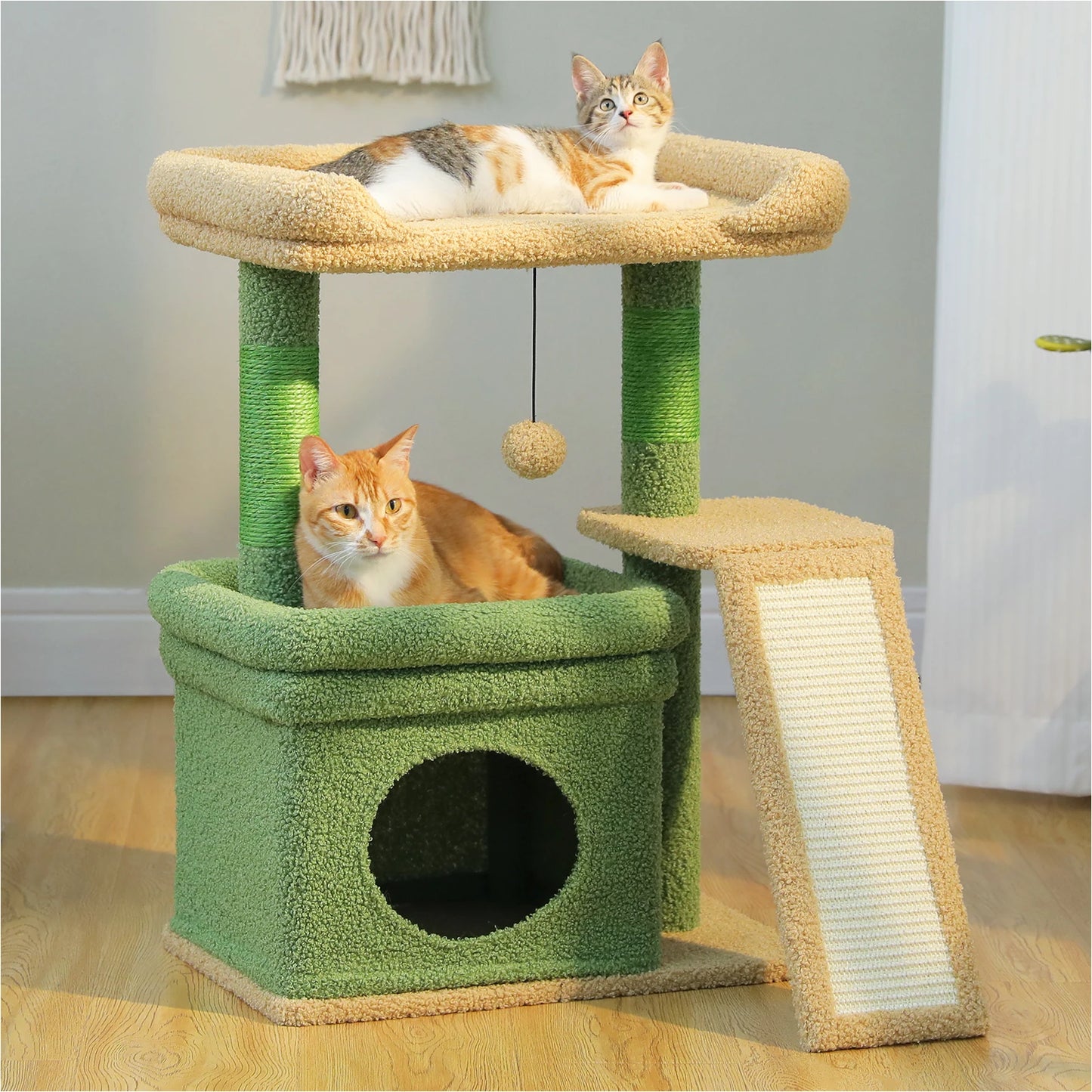 Small Cat Tree for Indoor Cat, Tower with Sisal Scratching Post and Pad, Wide Top Perch , Large Cat Condo ,Cat Scratchers, Cat Toys