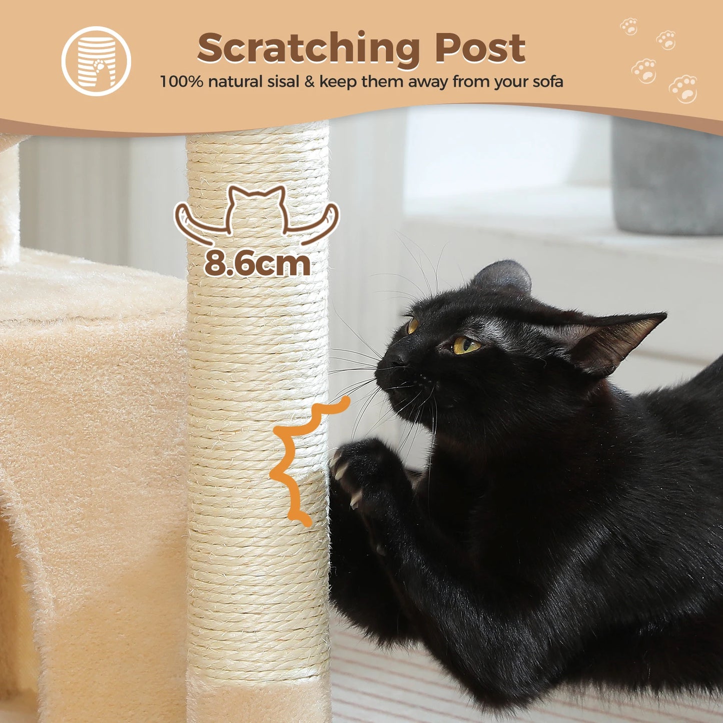 4-in-1 Cat Tree with Large Cat Condo, Sisal Scratching Post, Deep Hammock, Cozy Top Perch, Small Cat Tower for Indoor, Cat Toys