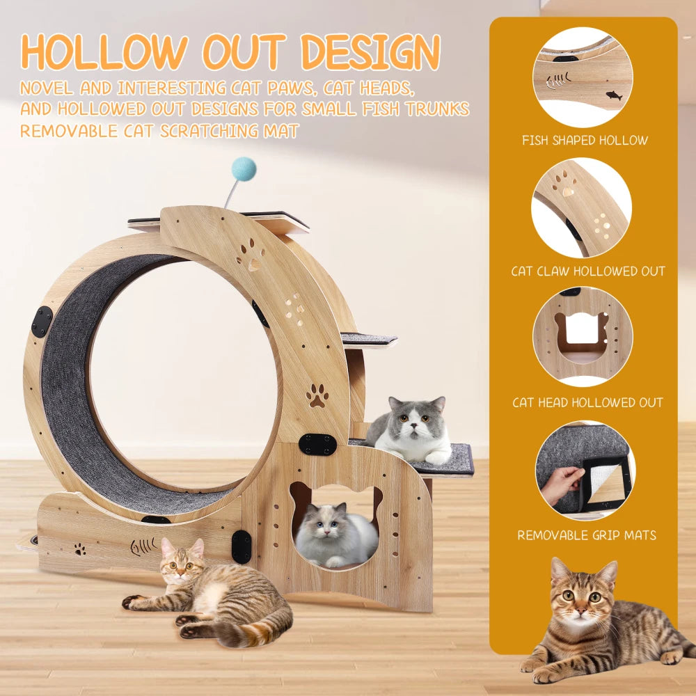 Wooden cat fitness wheel, cat running and walking wheel indoor cat furniture ,cat toys pet fitness equipment