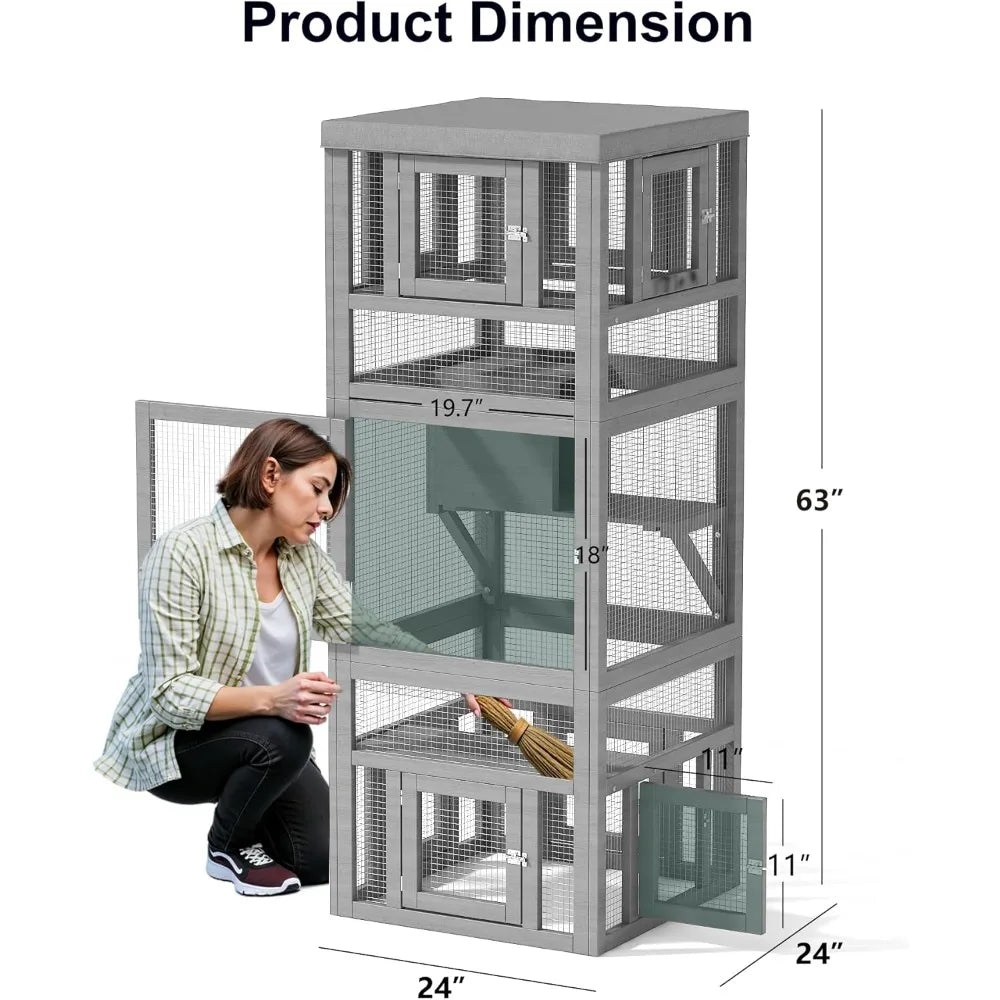 Outdoor Enclosure, 3 Tiers Cat Enclosure with Platform, Resting Box and 8 Removable Door can Connect with Cats Tunnel