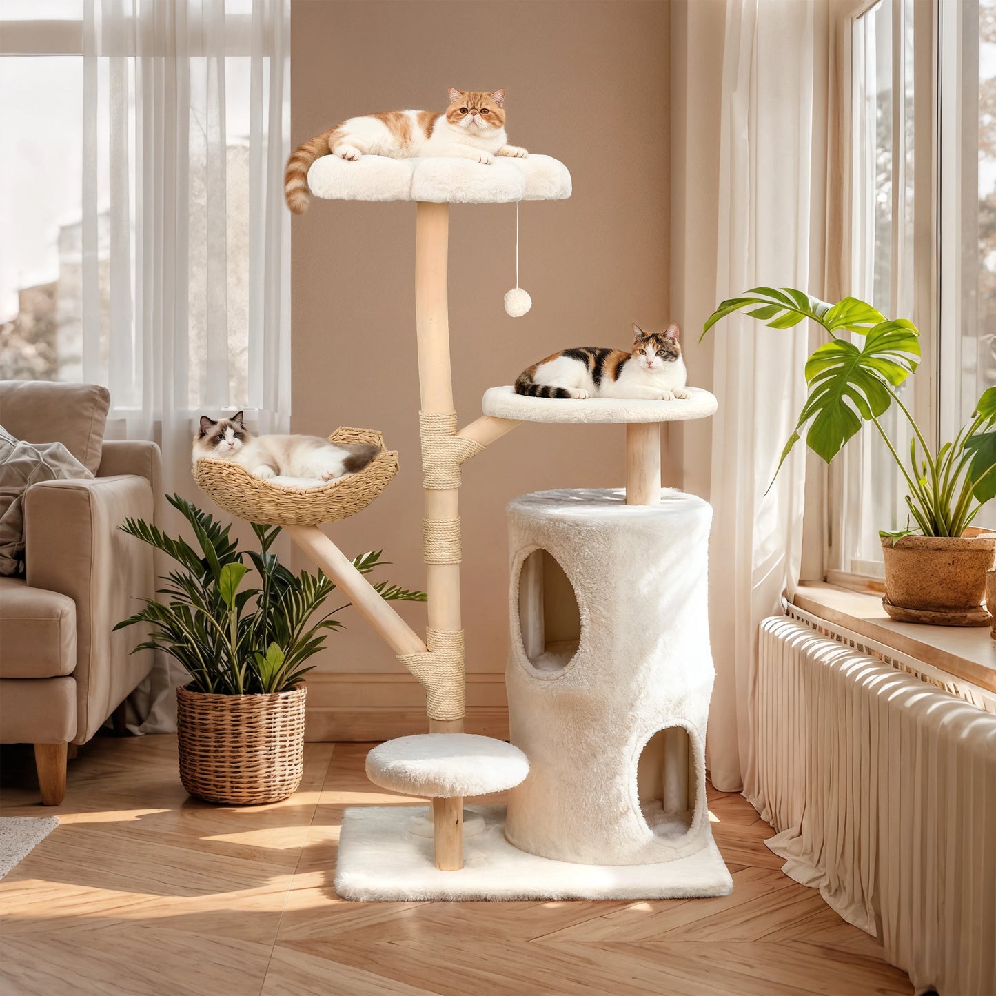 Modern Cat Tree Tower, Branch luxury Cat Condo, Wood Cat Tower, Cat Scratching Tree, Cat Condo, Cat Lover Gift, Luxury Cat