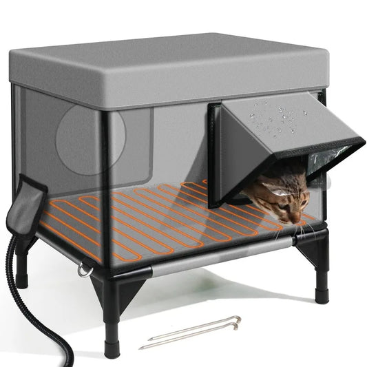 Outdoor Cat House Winter Warm Cat Bed Windproof Rainproof Scratch-proof Cats Houses Electric Heating Safety Pet Dog Cats Houses