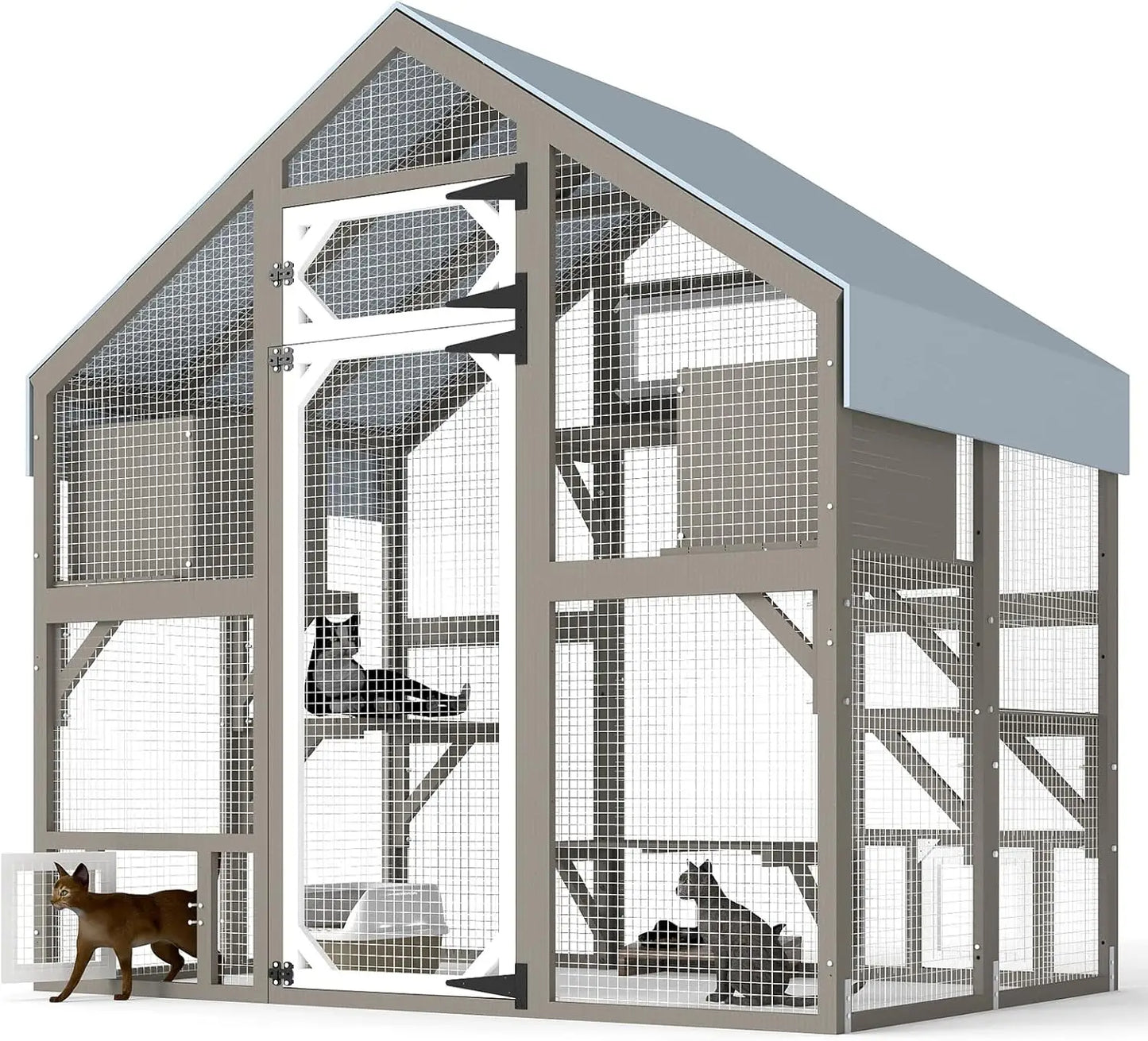 NEW 71" H Catio Outdoor Cat Enclosure for Multiple Cats Large Wooden Walk in Cats House Outside Weatherproof