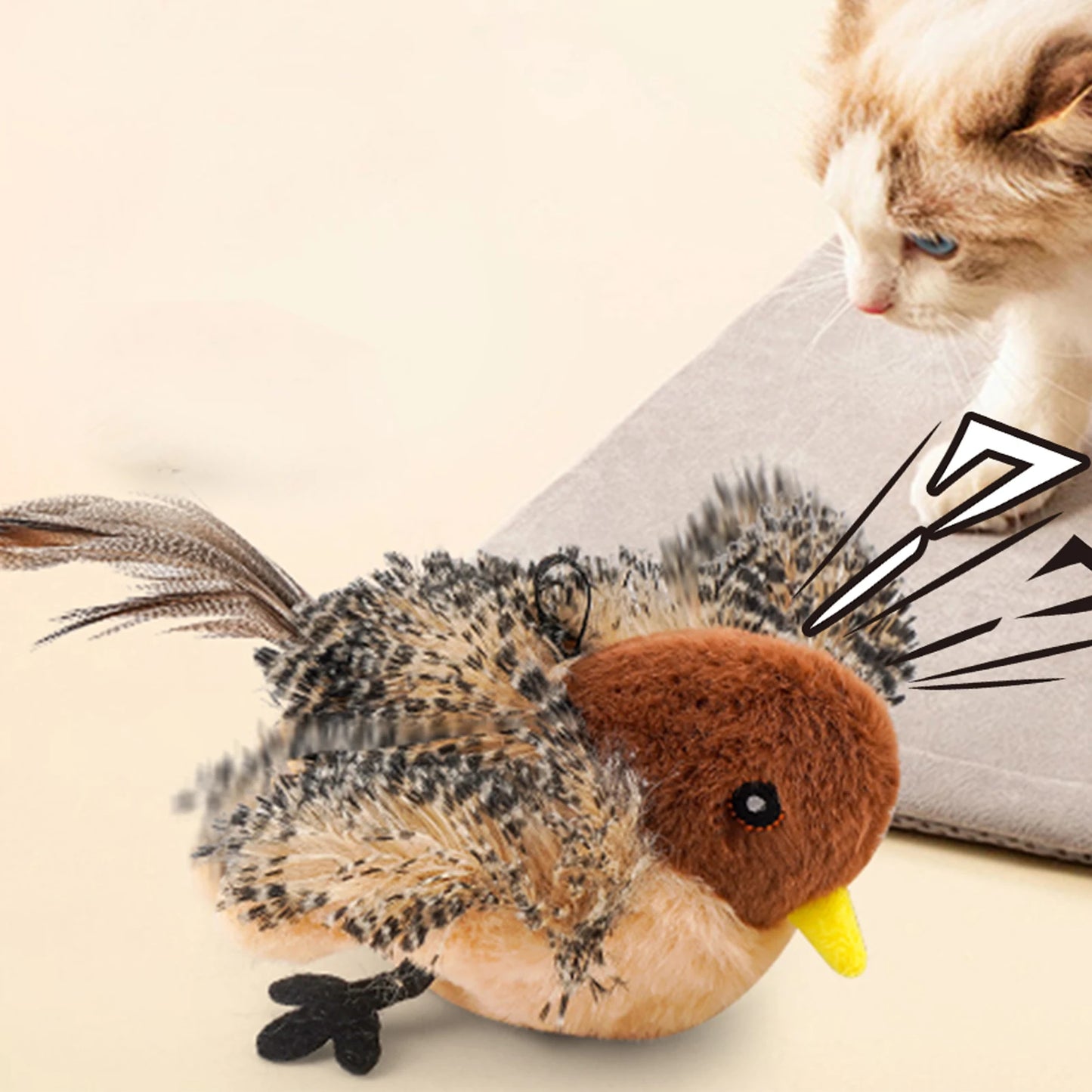 Chirping Bird Toy Plush, Chirping Cat Toy Interactive Bird Cat Feather, Toy Melodys Chaser For Kitten