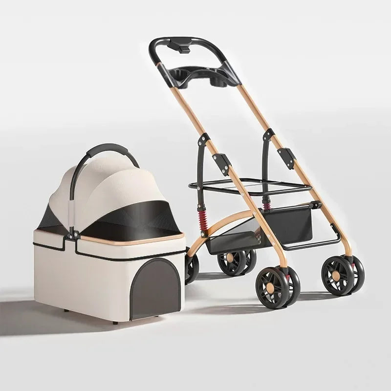 2 in 1 Foldable Pet Travel Carrier for Small/Medium Dogs Cats up to 50lbs, Detachable Portable Pet Bag stroller pet ,【One-Pull Open】