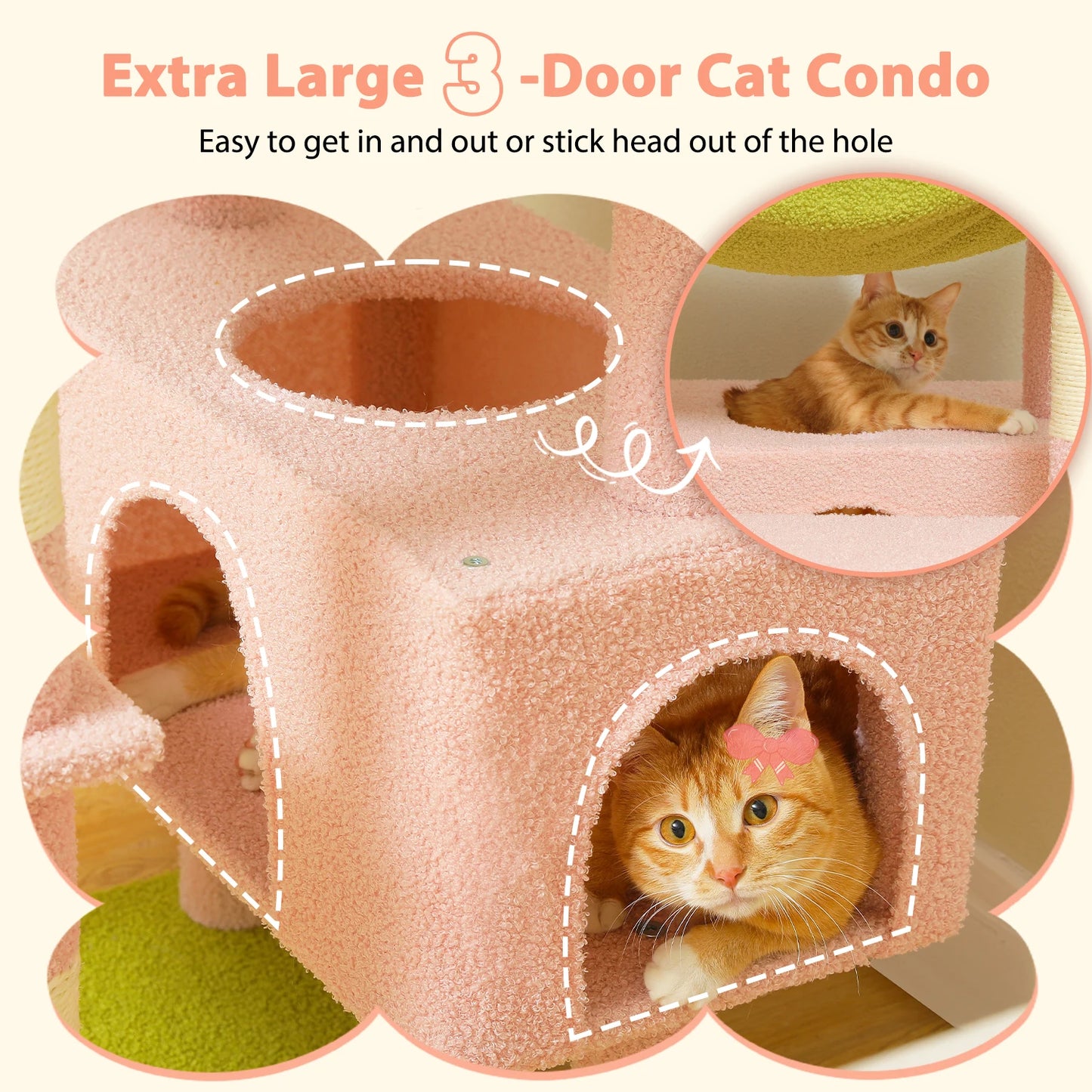 Multi-Level Cat Tree Tower with Scratching Posts &  Board , Hammock, Cat Condo, Spacious Top Perch,Dangling Balls for Indoor Cats