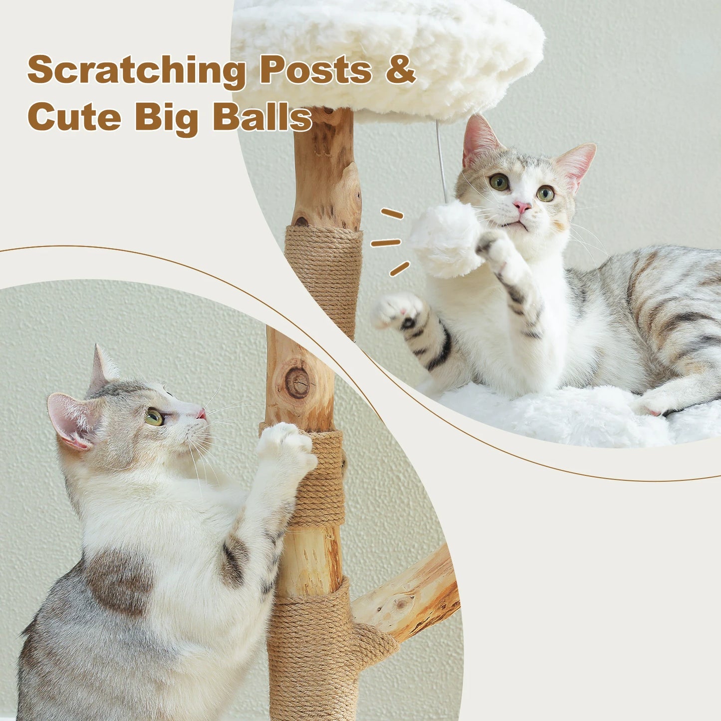 Flower Cat Tree for Indoor Cats ,  Modern Wood Cat Tower with 2 Perches , Sisal Scratching Post Scraper for Cats