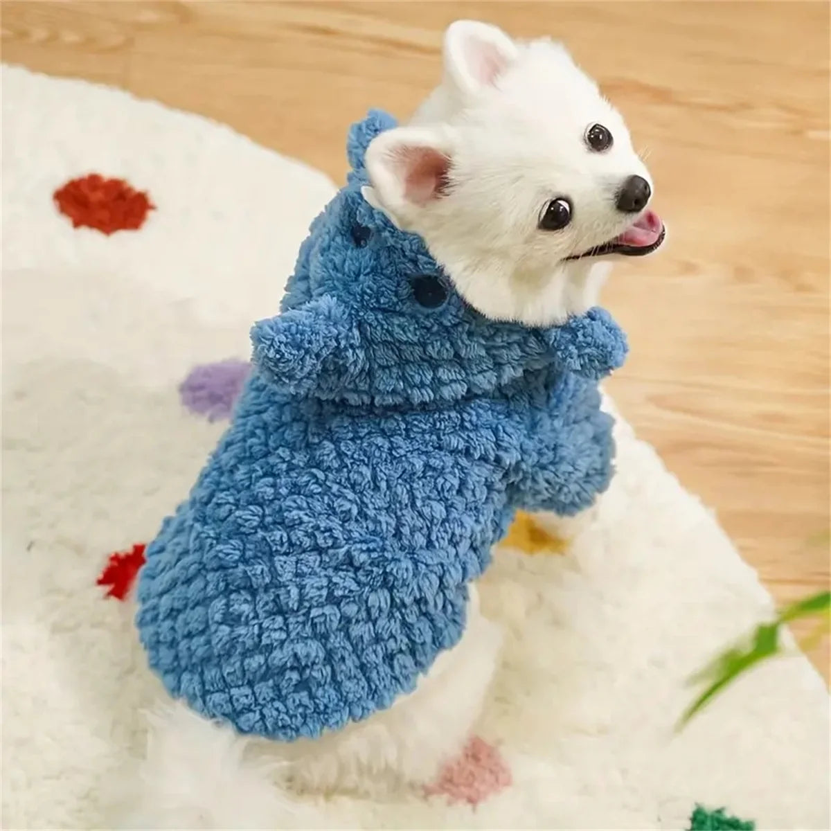 1 PCS Cozy Shark Plush Pet Hoodie - Thick, Warm Fleece Dog & Cat Sweater for Small to Large Breeds - Perfect for Fall/Winter