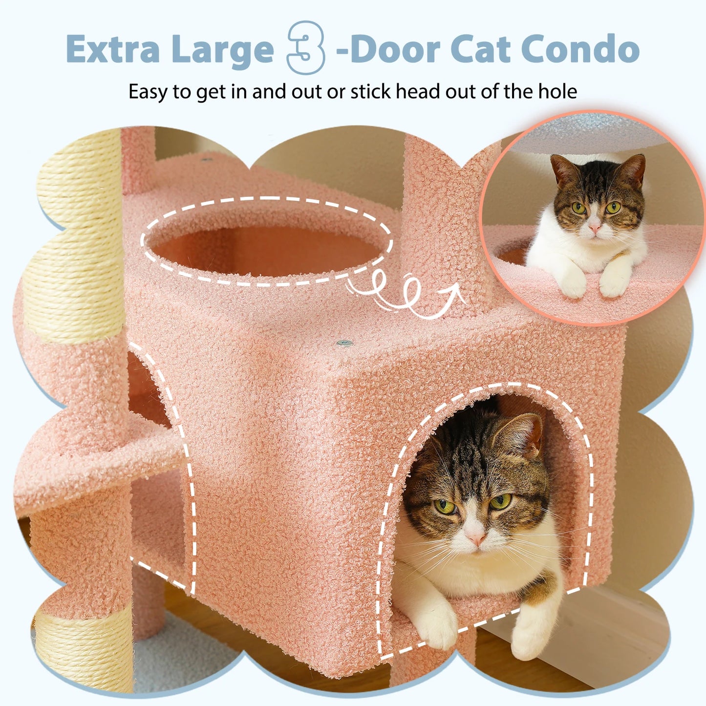 Multi-Level Cat Tree Tower with Scratching Posts &  Board , Hammock, Cat Condo, Spacious Top Perch,Dangling Balls for Indoor Cats