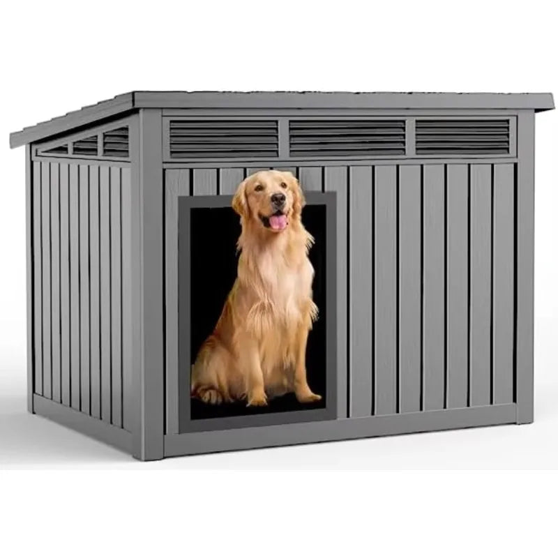 Large Weatherproof Dog House with Removable Roof, Outdoor Indoor Kennel for Small to Large Dogs (Gray, 42.87x32.95x31.61")
