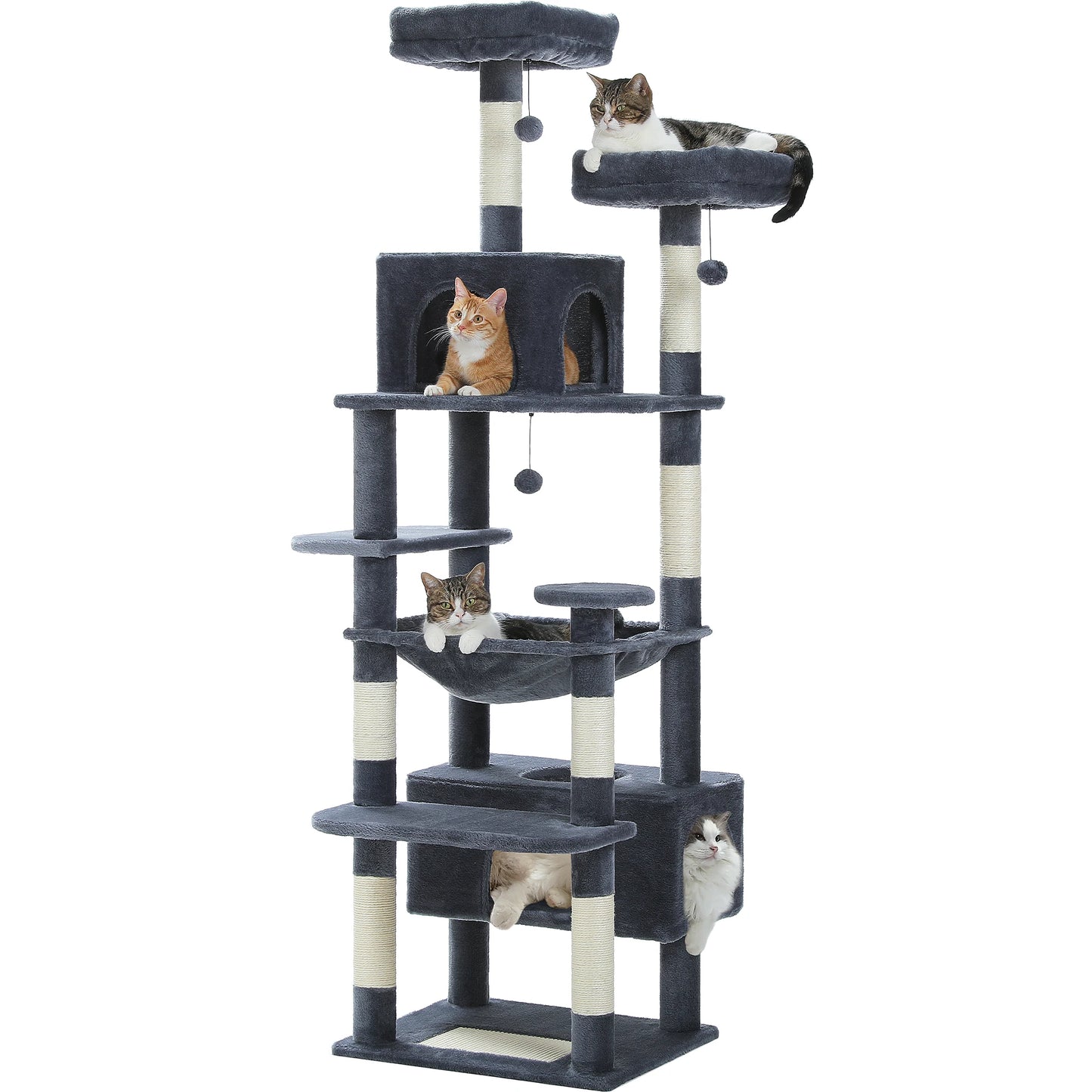 Multi-Level Cat Tree Tower with Scratching Posts &  Board , Hammock, Cat Condo, Spacious Top Perch,Dangling Balls for Indoor Cats