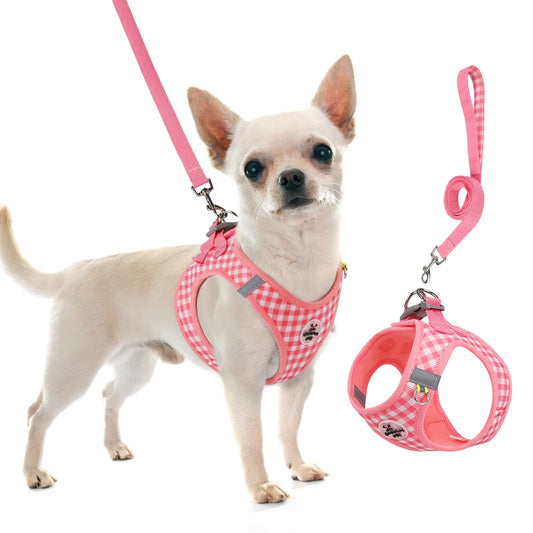 Kitten and small Dog chest Strap Fresh plaid halter and leash, anti-break Adjustable reflective pet chest strap, Small dog kitten chest back