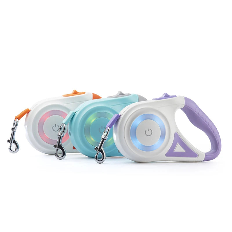 5M Automatic Retractable Dog Leash with Led Flashlight, Durable Nylon Lead for Pet Dogs , Adjustable Walking Running Rope