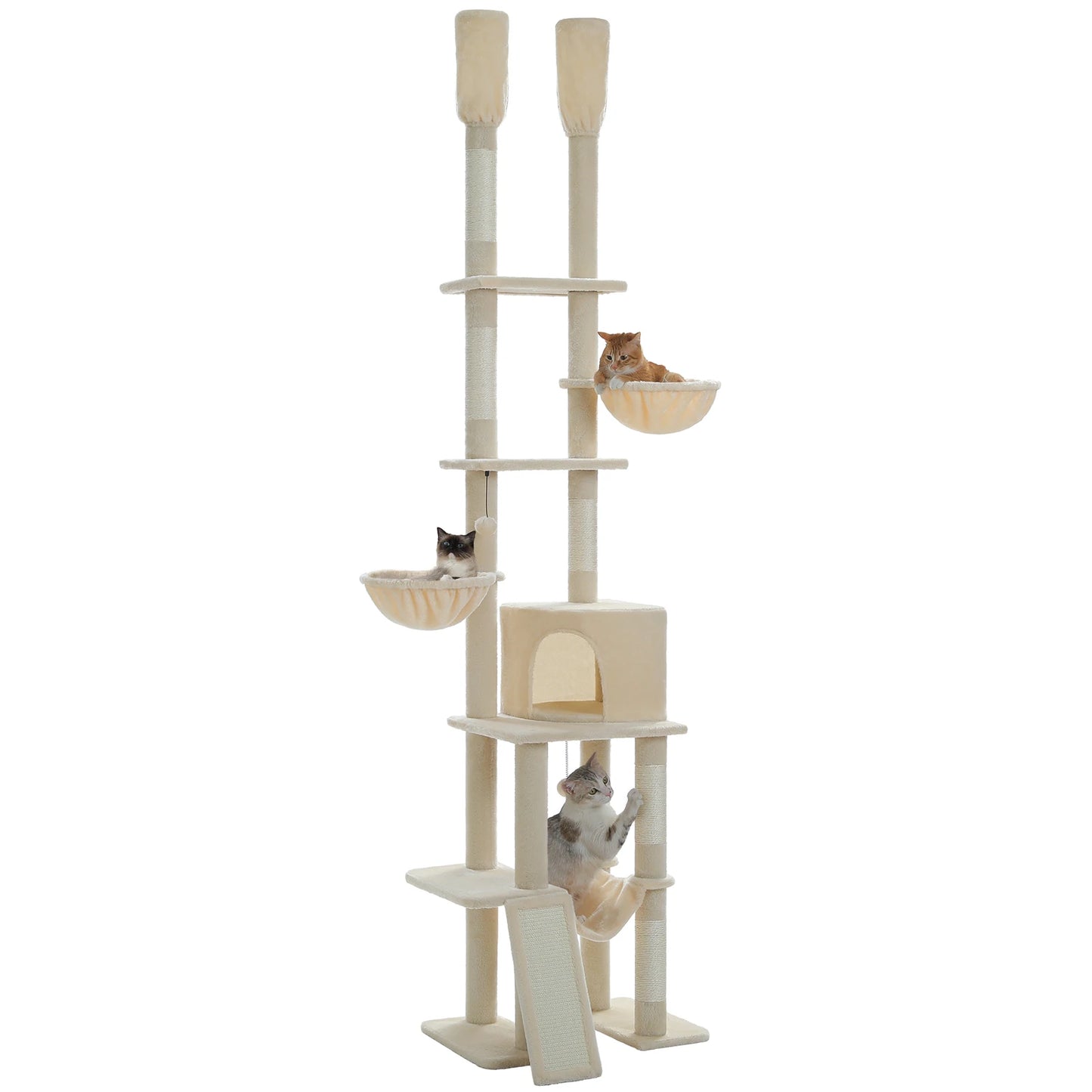 Cactus Cat Tree Floor to Ceiling, Cat Tower 7 Tiers, Cat Climbing Tree with Cozy Hammocks and Condos 5 Platforms, Scratching Posts