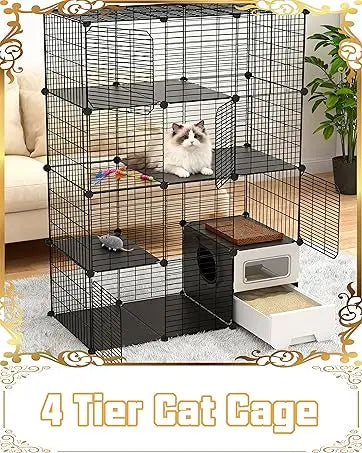Cat Cage Enclosure with Litter Box, Cat Playpen Detachable Metal, Cat Cage Indoor and Outdoor, Ferret Cage, Rabbit Cage