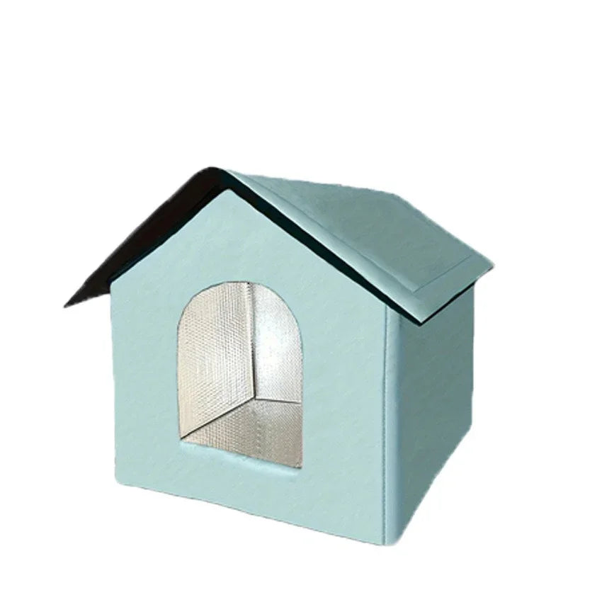 Large Outdoor Insulated Cat & Dog House -Winter Warm Elevated Shelter with Curtain Roof, Sturdy Zipper-Access Door & Stable Base