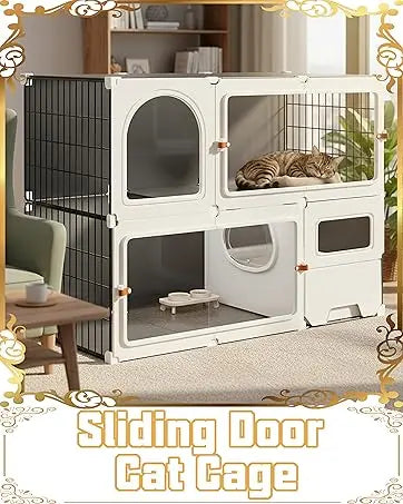 Cat Cage Enclosure with Litter Box, Cat Playpen Detachable Metal, Cat Cage Indoor and Outdoor, Ferret Cage, Rabbit Cage