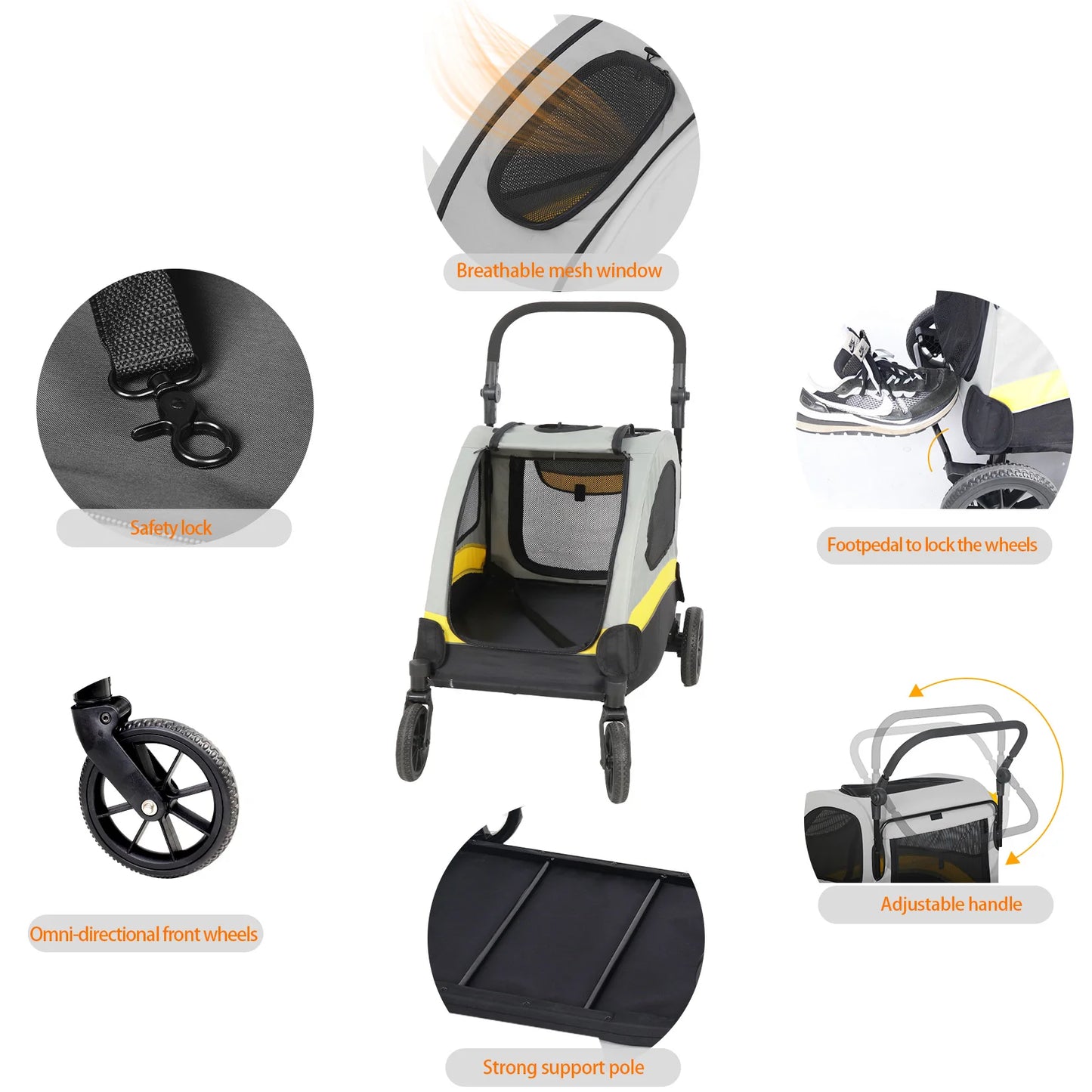 Premium Dog Stroller Pram 4 Wheel Foldable Cart Travel Walk Pet Jogger Wagon for Small Medium Large Dogs