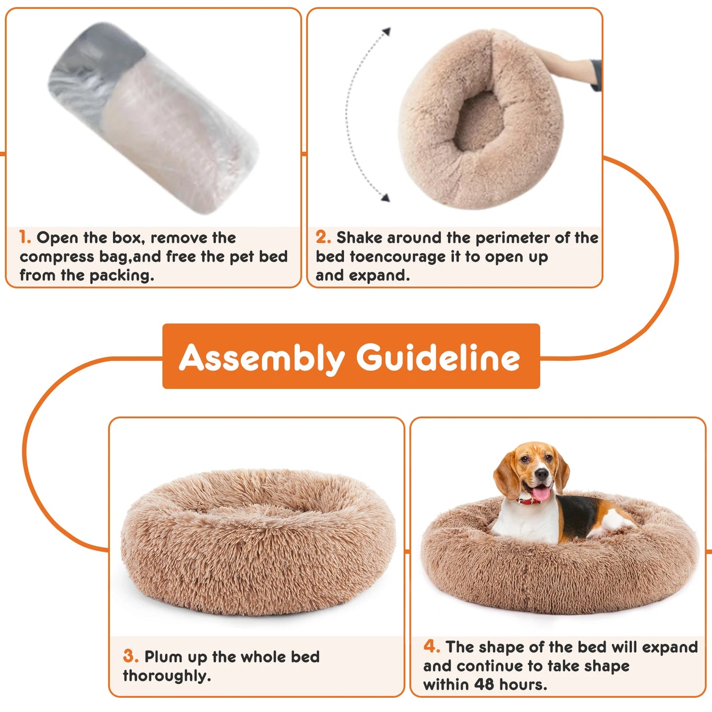 JHK Calming Dog Bed for Medium to Large Dogs , Washable Large Pet Bed , Anti-Slip Round Fluffy , Plush Faux Fur Dog Bed