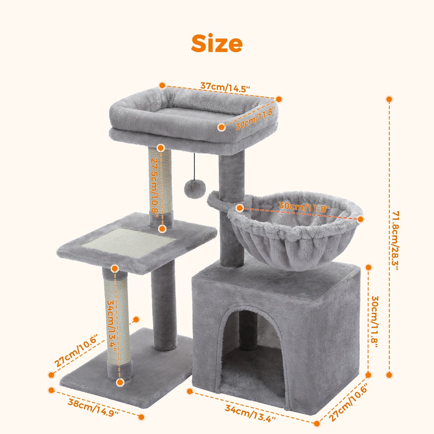 Small Cat Tree, Cat Tower with Natural Sisal Scratching Post, Spacious Top Perch, Private Cat Condo, Perfect for Indoor Cats,,Cat Toy