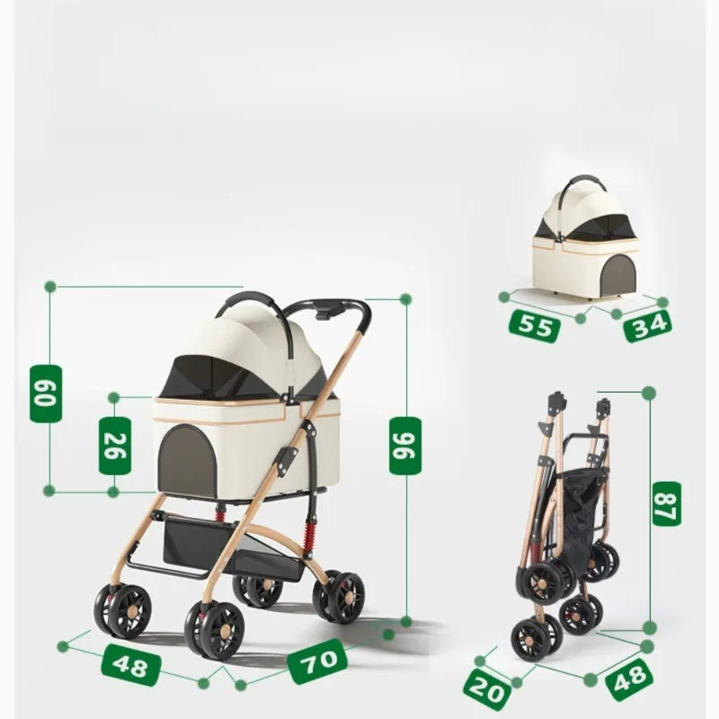 2 in 1 Foldable Pet Travel Carrier for Small/Medium Dogs Cats up to 50lbs, Detachable Portable Pet Bag stroller pet ,【One-Pull Open】