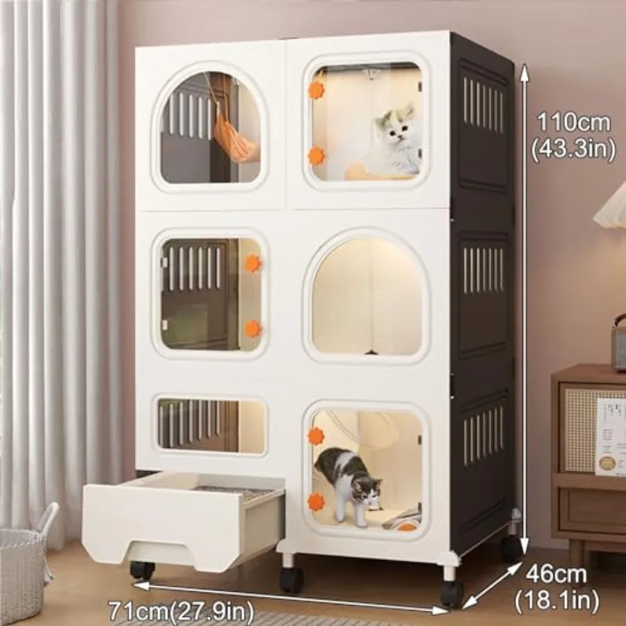 Large Cat Cage with Wheels for Balcony or Indoor Use, PVC Board Construction Easy to Clean Includes Litter Box Size B-71x46x110c