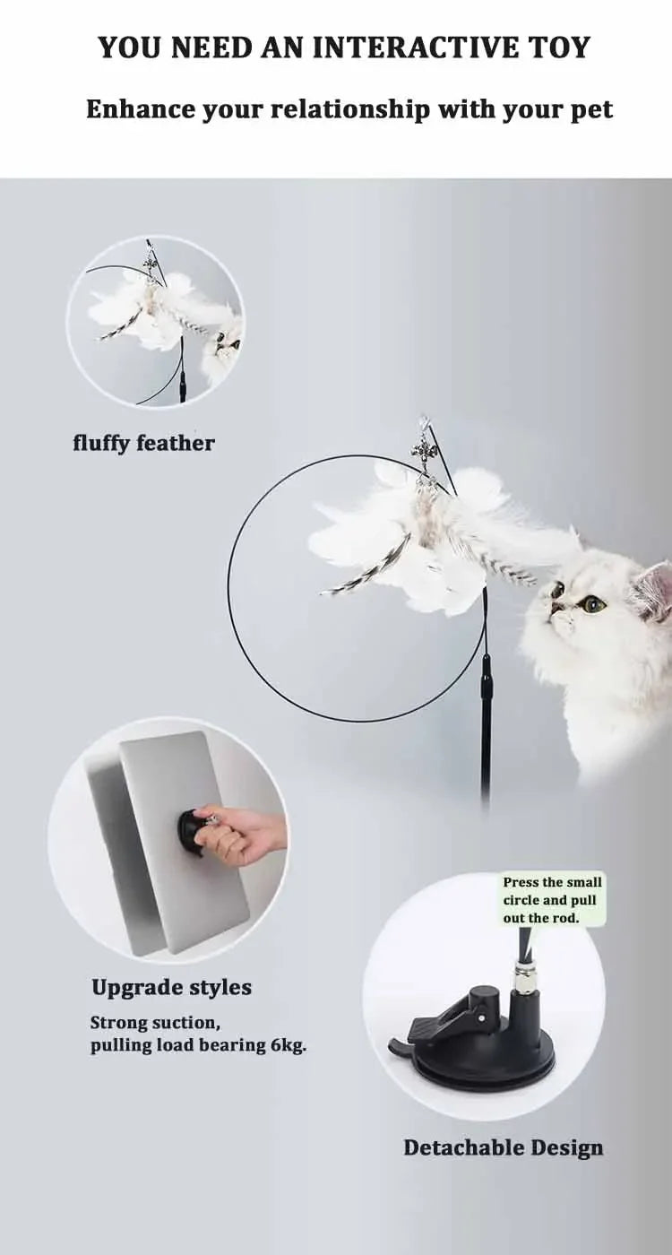 Funny Cat Toy Folorful Fluffy Feather With Bell Sucker Cat Stick Toy Kitten Play Interactive Detachable Teaser Wand Cat Supplies