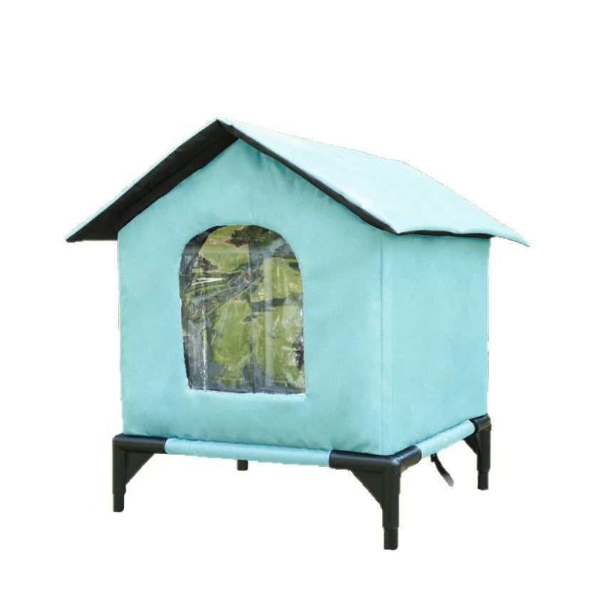 Large Outdoor Insulated Cat & Dog House -Winter Warm Elevated Shelter with Curtain Roof, Sturdy Zipper-Access Door & Stable Base