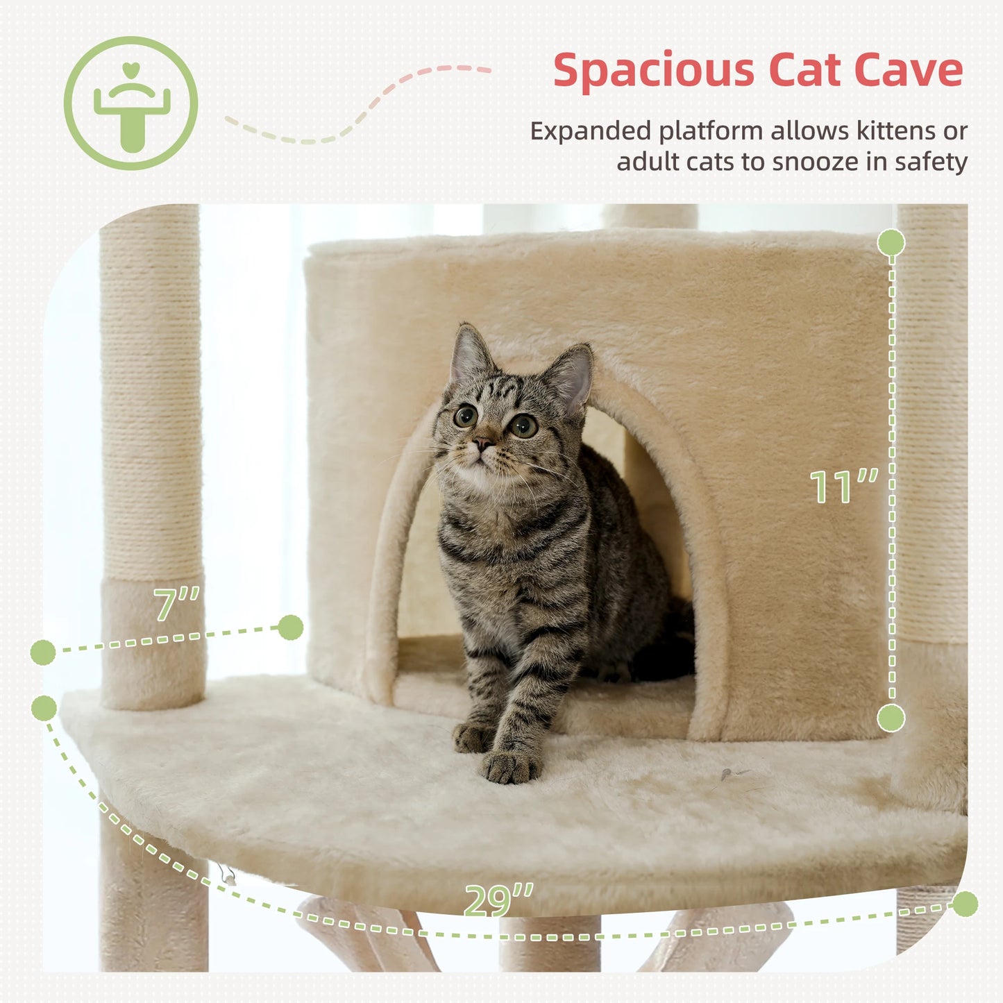 Floor to Ceiling Cat Tree Adjustable, Cat Tower Tall Kitty Climbing Play House with Scratching Posts, Cozy Condo Perches, Hammock