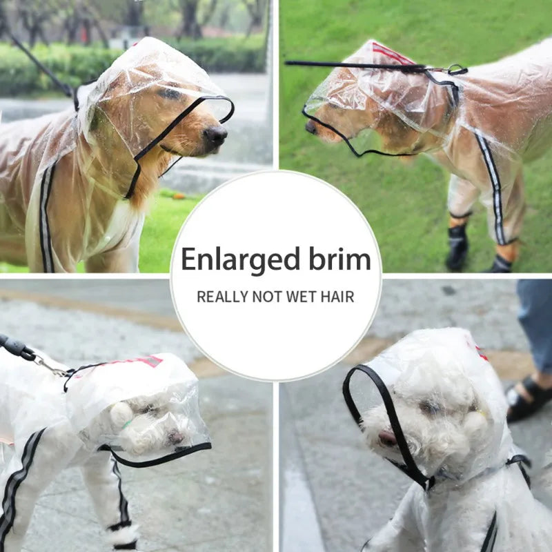 Dog Raincoat, Puppy Four Feet Hooded Transparent Waterproof Windproof Teddy ,Small , Large Dogs Rain Out Clothes For Pets