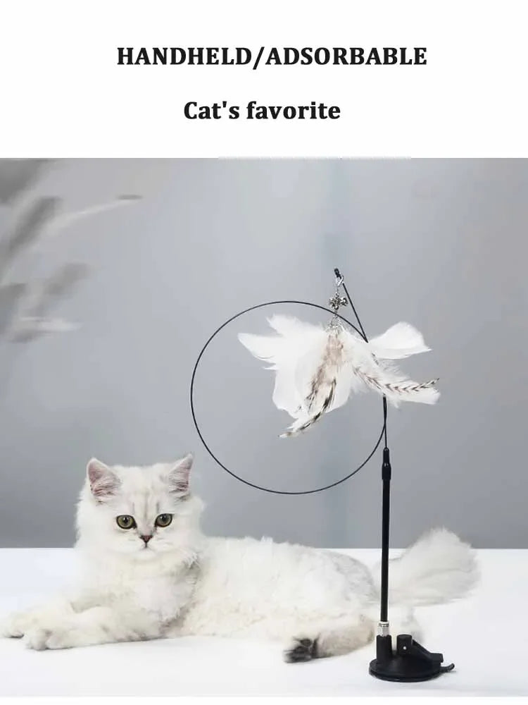 Funny Cat Toy Folorful Fluffy Feather With Bell Sucker Cat Stick Toy Kitten Play Interactive Detachable Teaser Wand Cat Supplies