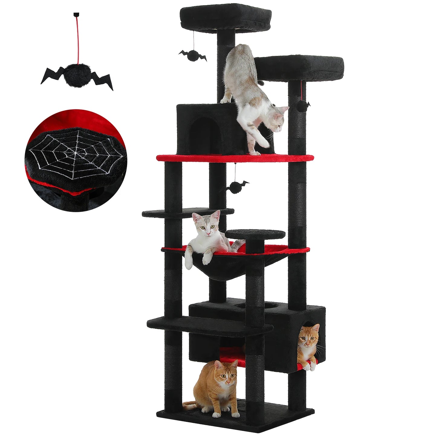 Multi-Level Cat Tree Tower with Scratching Posts &  Board , Hammock, Cat Condo, Spacious Top Perch,Dangling Balls for Indoor Cats