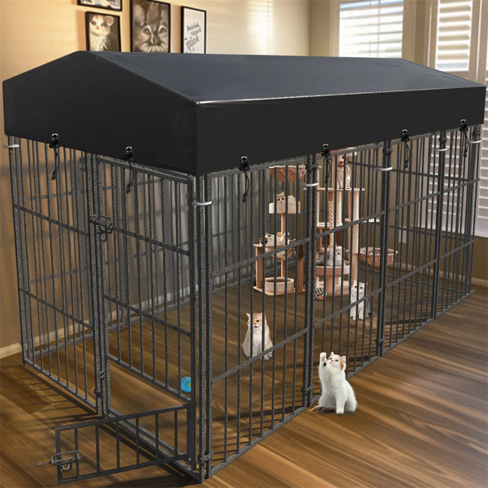 Heavy Duty Large Dog Kennel, Pet Welded Metal Playpen,  Animal Cage with Roof Cover, Pet Run Enclosure , Playpen House Outdoor or Indoor
